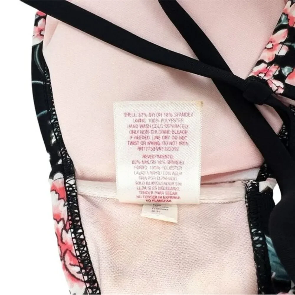Xhilaration Black Pink Carnation Flower Bandeau Racerback Bikini Top Size Medium